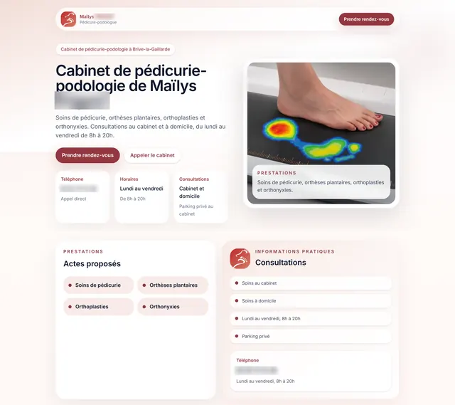 Page d’accueil d’un site de pédicure-podologue réalisé par Osali Studio.