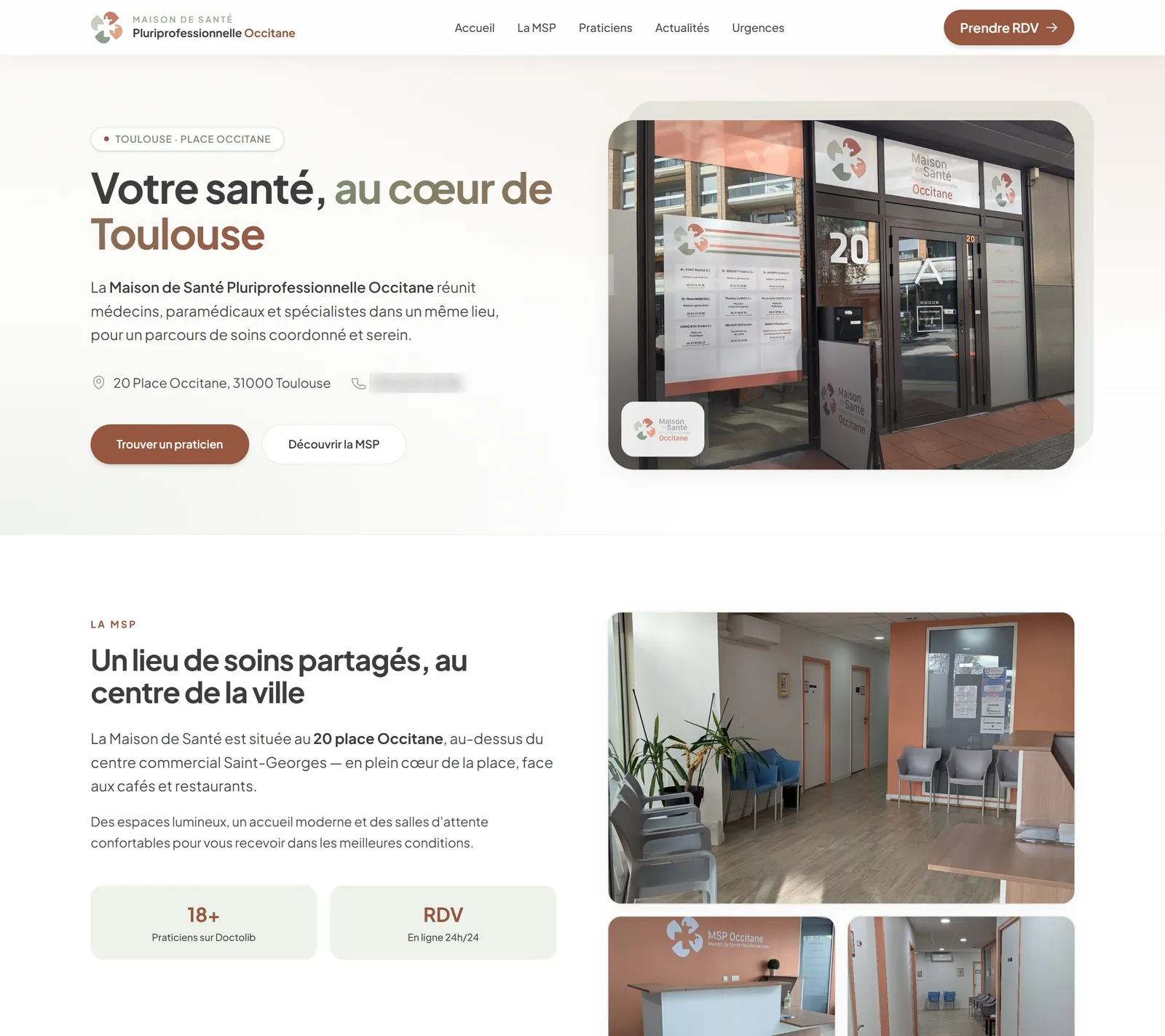 Page d’accueil du site de la Maison de Santé Pluriprofessionnelle Occitane, à Toulouse.